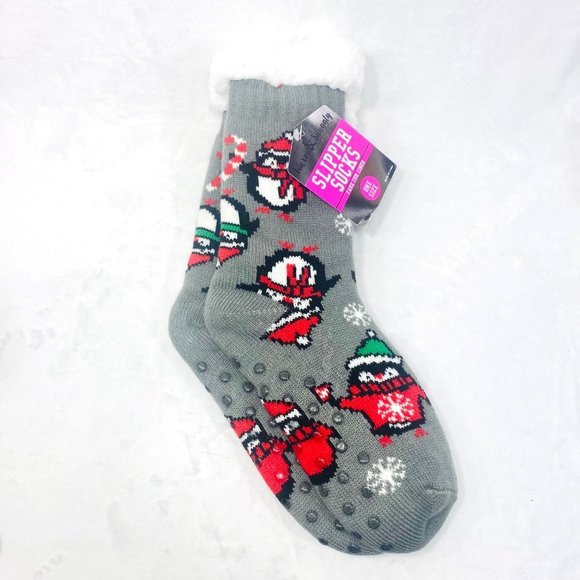 Slipper Socks w/Penguins and Faux Fur Lining - NWT - Picture 1 of 6